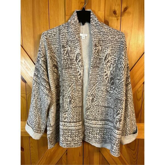 Pure Jill J. Jill Cream Brown Jacquard Open Front Cardigan Sweater Size Small (0 - Picture 1 of 5